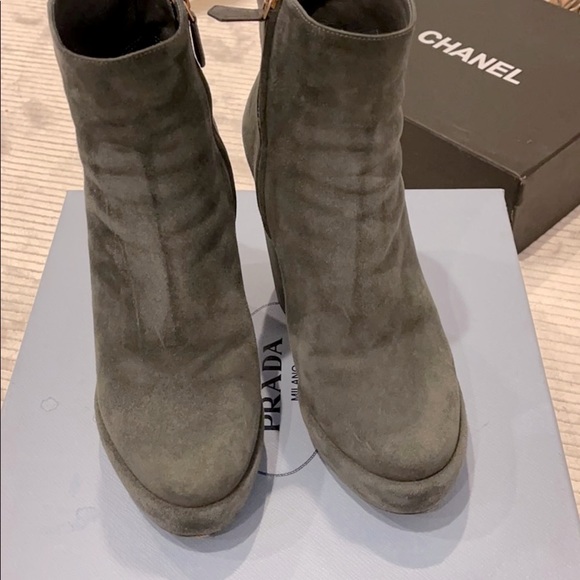 PRADA Grey Ultra Suede Platform ankle Boots - Picture 2 of 10